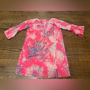 Lilly Pulitzer Pink Coral Tassel Tie Tunic Dress Small Cotton Modal Floral